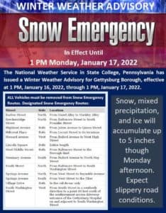 Gettysburg Declares Snow Emergency