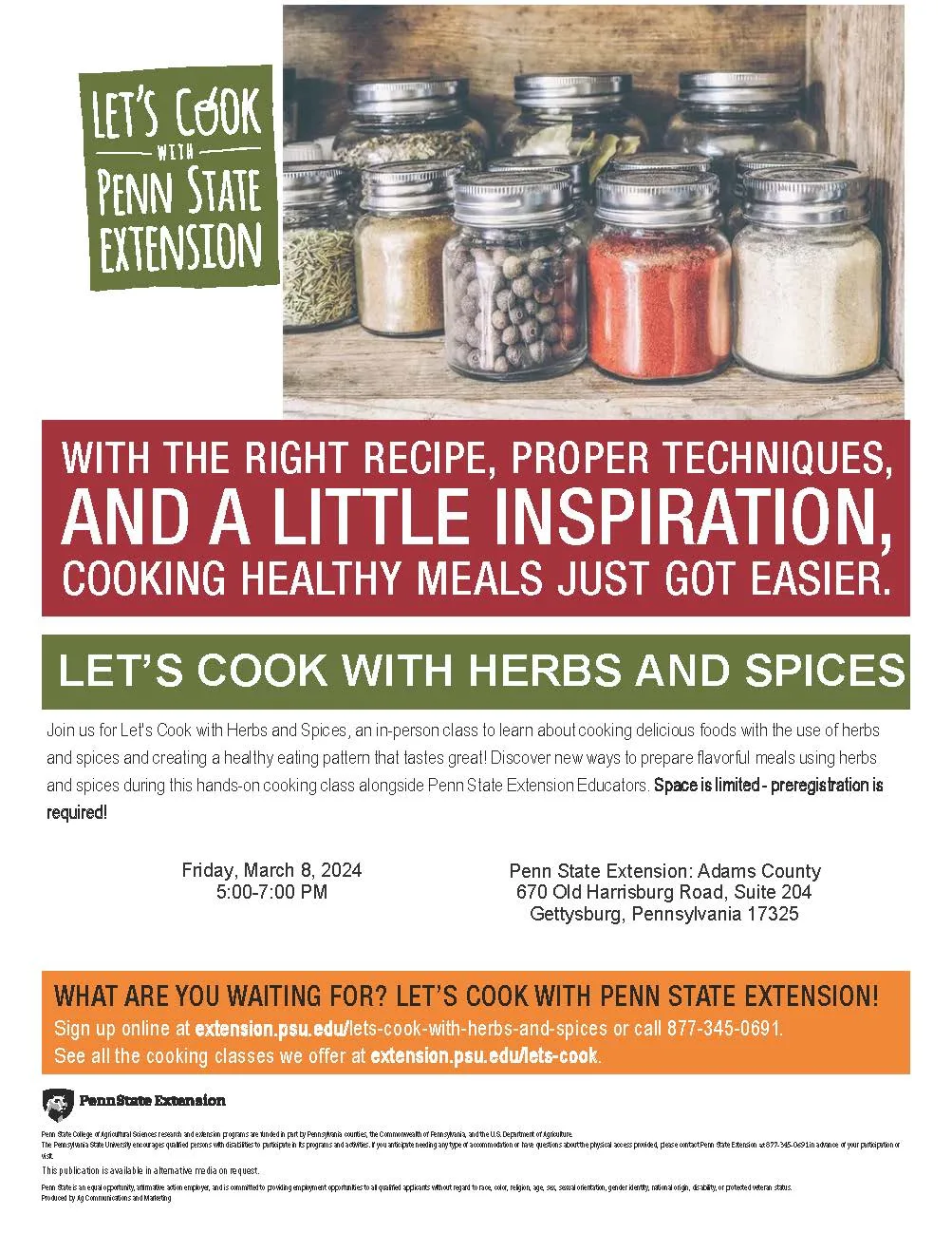 Learn to cook with herbs at spices and Penn State Extension Workshop