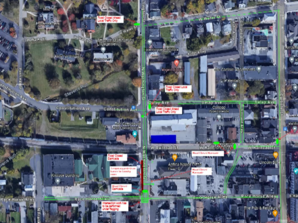 A map shows the impact a construction project will have on Gettysburg's North Washington Street this fall.