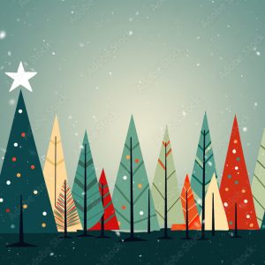 A christmas scene with trees and stars in the sky
