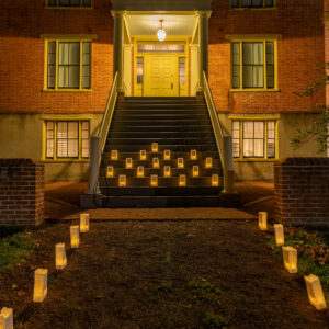 museum steps with candles