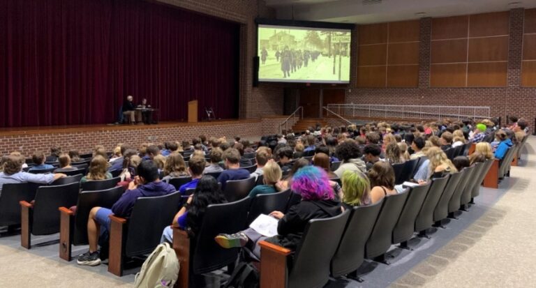 Gettysburg High School students in the auditorium during the presentation on Bastogne